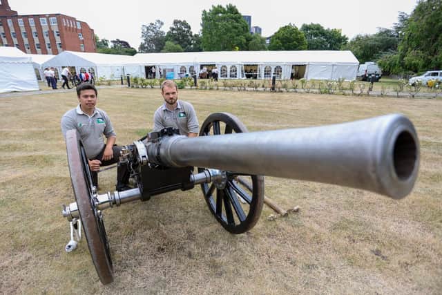 Pictured - Josh Owens and Mark Steele of Field Gun Sport,  ready to fire the Royal Navy Field Gun. Photos by Alex Shute