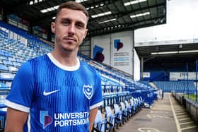 Pompey new-boy Gavin Whyte sports the Blues' new 2023-24 home shirt