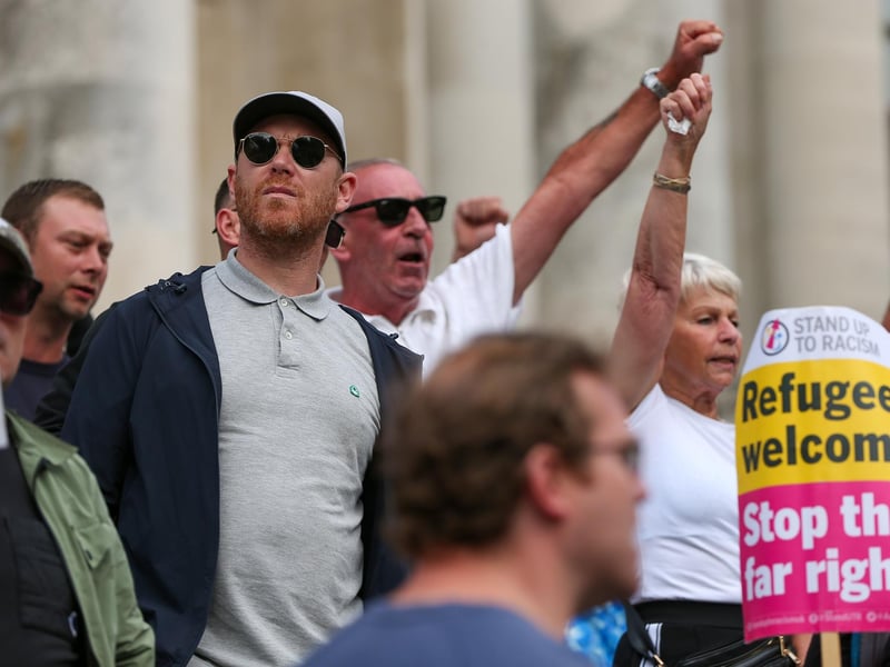 Protestors at Guildhall Square, Portsmouth. Picture: Chris  Moorhouse (030824-09)