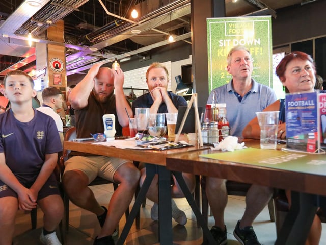 Fans watch Netherlands v England, UEFA Euros 2024 semi-final played in Dortmund, at Village Hotel, Lakeshore Drive, CoshamPicture: Chris  Moorhouse (100724-051)