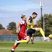 Gosport's Bradley Tarbuck came close to netting early in the second-half against Taunton Town Picture: Chris Moorhouse (jpns 120821-)
