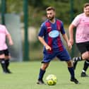 Josh Hazell, centre, was on target in US Portsmouth's 3-0 Wessex League Cup win against higher tier Tadley Calleva. Picture: Chris Moorhouse