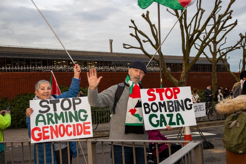 Pictured - Demonstrators outside Unicorn Gate
Photos by Alex Shute