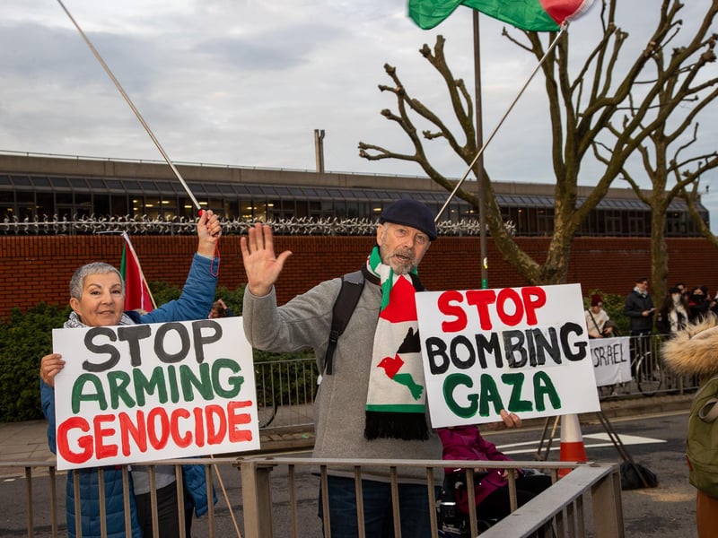 Pictured - Demonstrators outside Unicorn Gate
Photos by Alex Shute