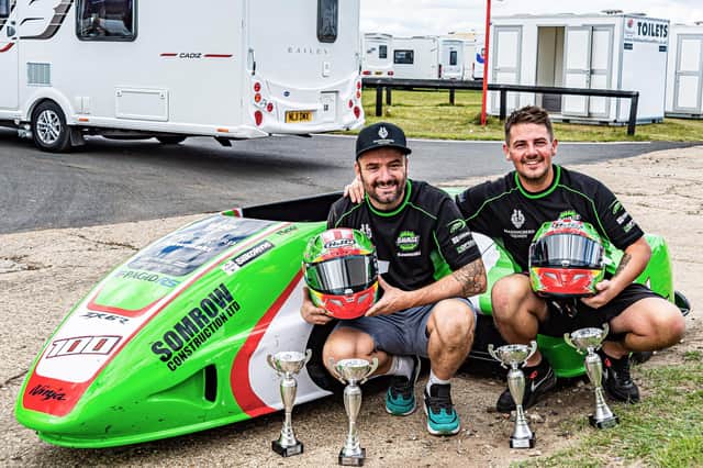 Ricky Stevens and Jonny Allum with their podium trophies at Snetterton