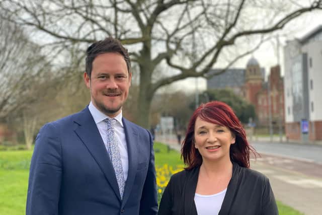 The Labour MP for Portsmouth South Stephen Morgan, with domestic abuse campaigner Kirsty Mellor.