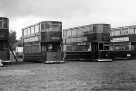 Four camping tramcars at Fishers Camp, Fishery Lane, Hayling Island.  Picture: Barry Cox postcard collection.