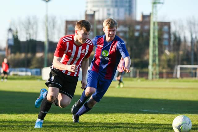 Action from US Portsmouth's home Wessex League loss to high-flying Shaftesbury. Picture by Nathan Lipsham.