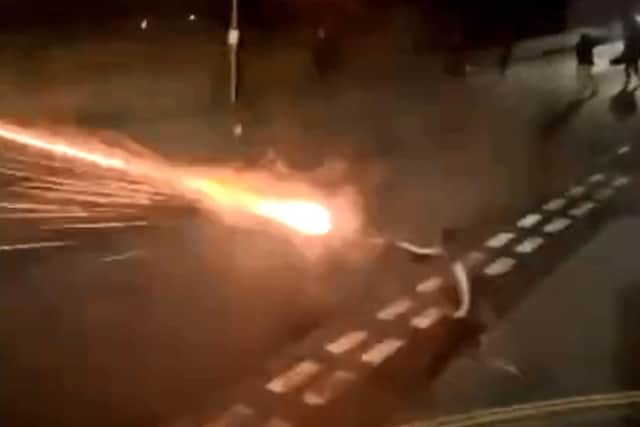 Yobs setting off fireworks in Greetham Street, Southsea, near residential properties and the city's railway line on Wednesday, October 28. Picture: Contributed.