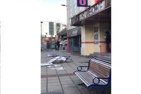 The sign at the Crown Bingo in Cosham which almost fell on Jamie Webb
Picture: Jamie Webb