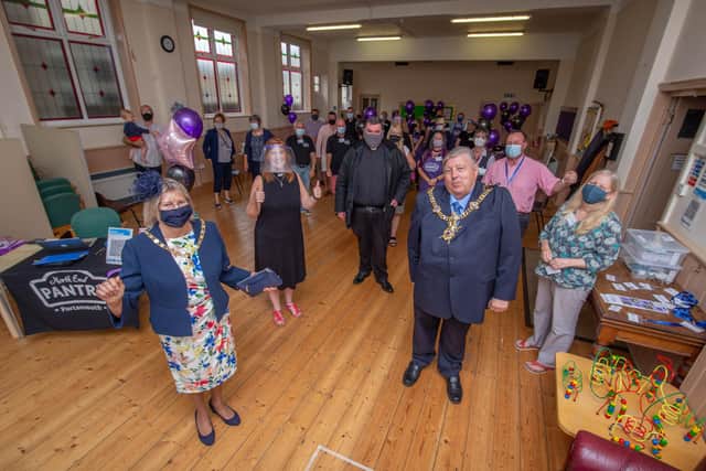 Lord mayor Frank Jonas with his wife Patricia with visitors and volunteers at North End Baptist Church. Picture: Habibur Rahman