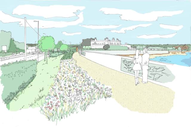 An artists impression of what the North Portsea Island Coastal Defence Scheme will look like.