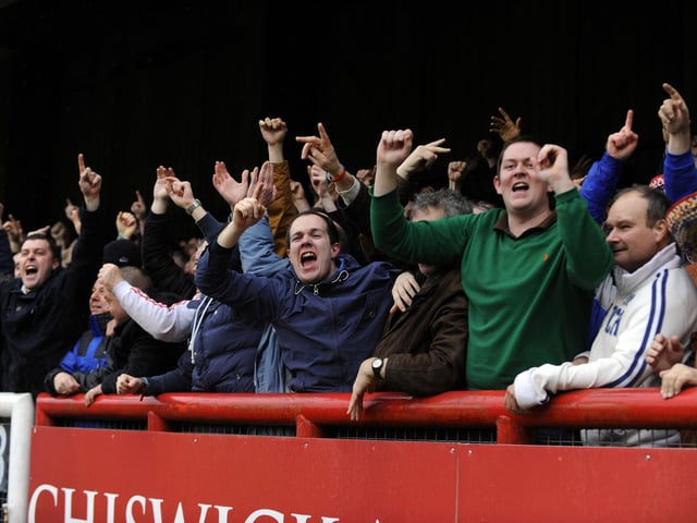 Pompey lost 3-2 to Brentfordin April 2013 - but these fans stayed behind to support the team.