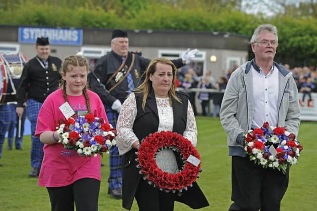 Lee Rigby's sister Amy, eft, mum Lyn, centre, and stepfather Ian all attended the Lee Rigby Memorial Cup match at AFC Portchester in 2017 and will be at the latest memorial match on Friday Picture: Ian Hargreaves