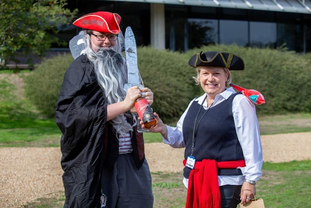 Jay O'Conner wins a prize for best dressed pirate with event organiser, Emma Parkin