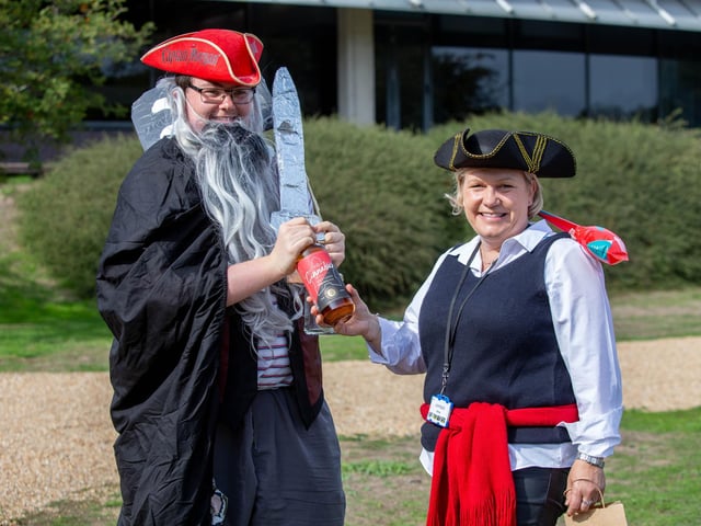 Jay O'Conner wins a prize for best dressed pirate with event organiser, Emma Parkin
