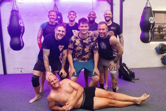 News reporter, Joe Buncle tries Brazilian jiu-jitsu with Gorilla Grapplers in Hilsea, Portsmouth.
Pictured: Joe Buncle with Gorilla Grappling members
Picture: Habibur Rahman