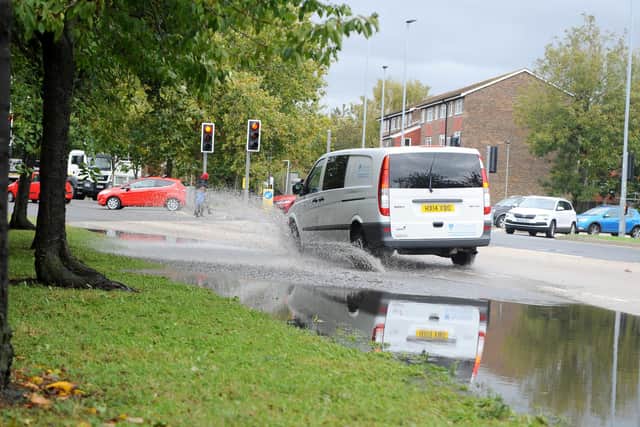 Flooding along Copnor Road, Portsmouth, after torrential rain on Friday, October 2. Picture: Sarah Standing (021020-4842)