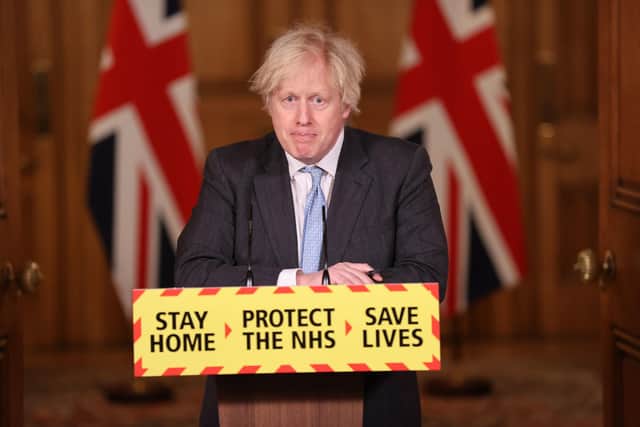 Prime Minister Boris Johnson during a media briefing in Downing Street, London, on coronavirus (COVID-19). Picture date: Wednesday February 10, 2021. Steve Reigate/Daily Express/PA Wire