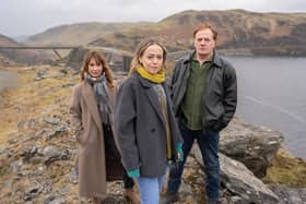 From left, Nia Roberts, Sian Reese-Williams and Mark Lewis-Jones star in the second series of Channel 4 drama The Light in the Hall (Picture: Channel 4)
