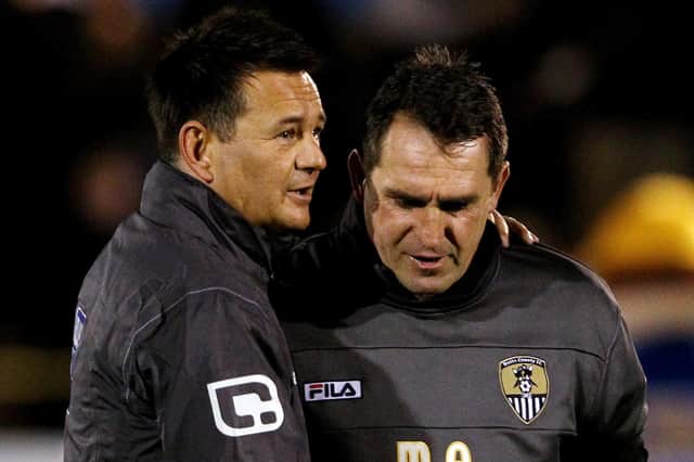 Paul Doswell, then the Sutton boss, with Notts County counterpart Martin Allen prior to the FA Cup second round tie in December 2011. The Magpies won 2-0.Photo by Scott Heavey/Getty Images.