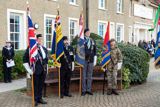 Standard bearers at the service in Gosport. Picture: Mike Cooter (121123)
