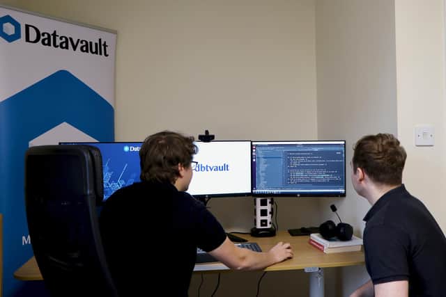 Datavault team leader Alex Higgs (left) and Chris Fisher working on the latest release of the award-winning dbtvault software at the Hayling Island based company’s office.
