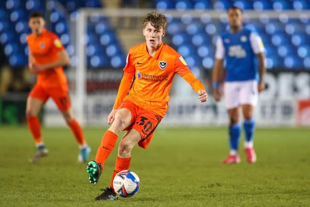 Pompey midfield shortage sees 17-year-old Harry Jewitt-White named on their bench at Fleetwood. Picture: Nigel Keene/ProSportsImages