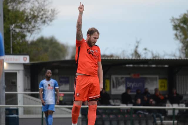 Sam Pearce celebrates his goal against Amesbury. Picture: Daniel Haswell