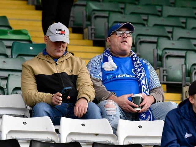 Portsmouth fans ahead of the EFL Sky Bet League 1 match between Plymouth Argyle and Portsmouth at Home Park, Plymouth, England on 11 February 2023.