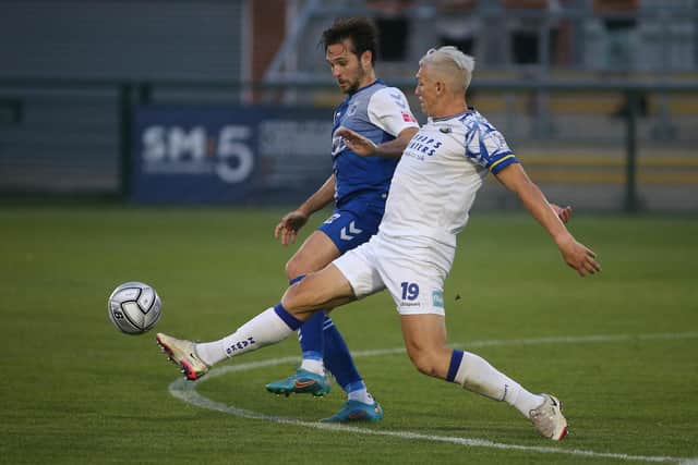 Goalscorer Danny Wright in action at AFC Totton last night. Picture by Kieron Louloudis.