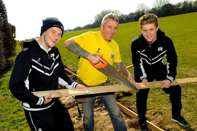 Flashback - Danny Rimmer, left, with Dean Moret and Morgan Moret as Baffins ger ready to move into what is now the PMC Stadium on the Eastern Road, March 2015. 
Picture: Malcolm Wells