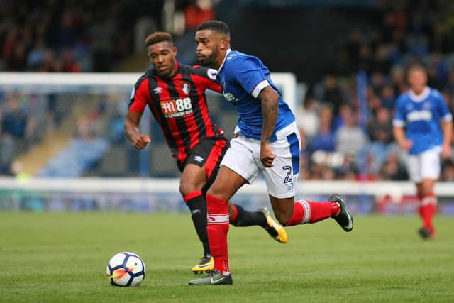 Tareiq Holmes-Dennis lined up for Pompey in their 2-1 pre-season defeat at Fratton Park in July 2017. Picture: Shaun Boggust