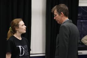 Grace Campbell as Eva Peron with Jonathan Redwood as Juan Peron in rehearsal. Picture by Tristan Redwood