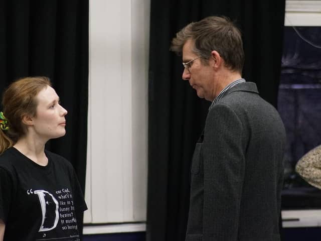 Grace Campbell as Eva Peron with Jonathan Redwood as Juan Peron in rehearsal. Picture by Tristan Redwood