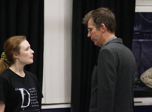 Grace Campbell as Eva Peron with Jonathan Redwood as Juan Peron in rehearsal. Picture by Tristan Redwood