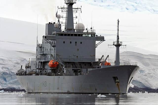 HMS Scott visits Port Lockroy to deliver essential stores and mail. Photo: Royal Navy