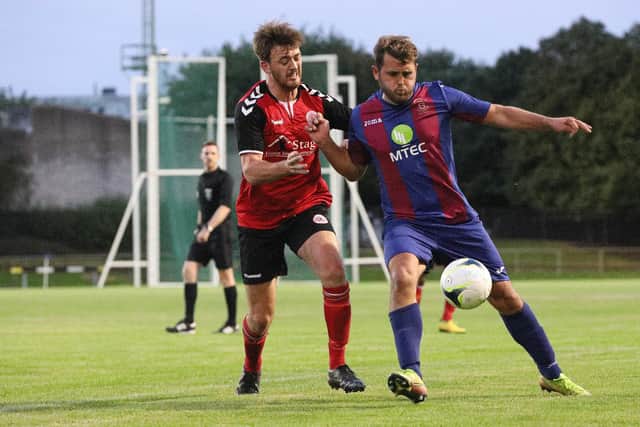 Blu Boam, right, on his debut for US Portsmouth. Picture: Chris Moorhouse