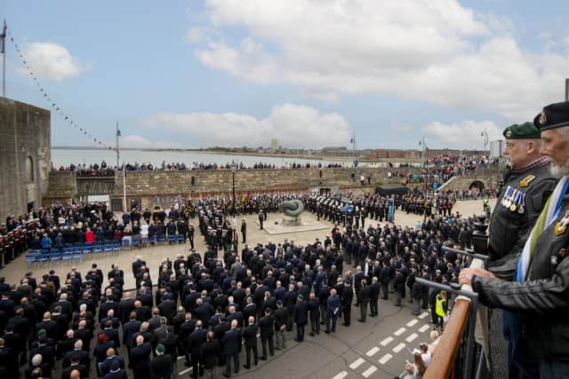 Hundreds of veterans packed into Broad Street, Old Portsmouth, to join Portsmouth service commemorating the 40th anniversary of the Falklands War. Photo: Peter Langdown