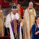 Penny Mordaunt holding the Sword of State walking ahead of King Charles III during the coronation. Picture: Yui Mok - WPA Pool/Getty Images