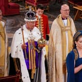 Penny Mordaunt holding the Sword of State walking ahead of King Charles III during the coronation. Picture: Yui Mok - WPA Pool/Getty Images