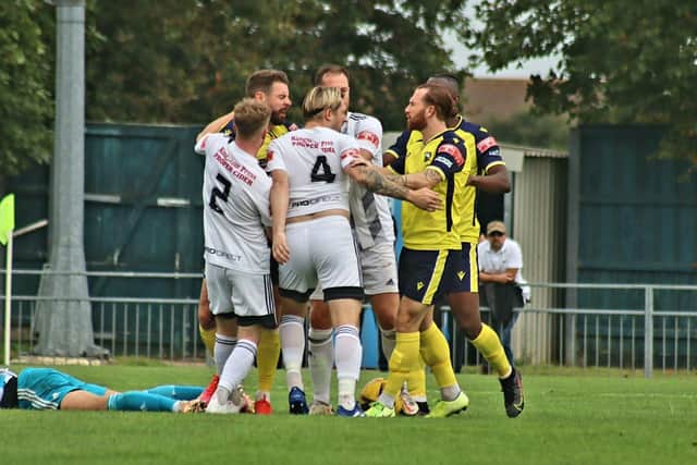 Tempers flare at Privett Park. Picture: Tom Phillips