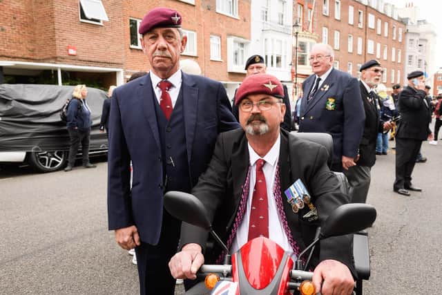 Pictured is: Falkland Veterans Cpl 'Scouse' Wilson, 65, and Craig Hale, 59 from Merseyside.

Picture: Keith Woodland (190621-414)