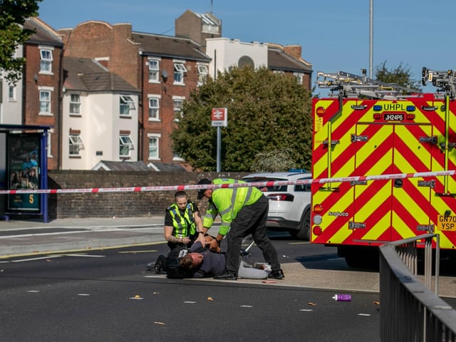 Fratton: A busy area with a notable number of reported crimes, including violent and sexual offences. Pictured: A man being arrested in Goldsmith Avenue, Fratton. Picture: Habibur Rahman