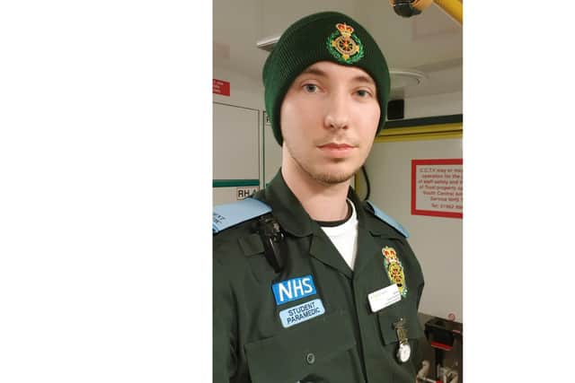 Student paramedic James Hey from the University of Portsmouth is working for the patient transport service