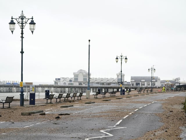Shingle covering Esplanade Road in Southsea