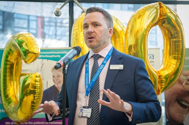Pictured:  Mark Cubbon, Chief Executive of Portsmouth Hospitals University NHS Trust, giving a speech.
Picture: Habibur Rahman