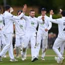 Hampshire's Mason Crane celebrates dismissing Josh Bohannon on a nerve-shredding final day at Liverpool. Photo by Gareth Copley/Getty Images.