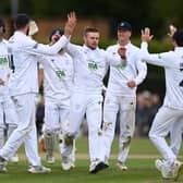 Hampshire's Mason Crane celebrates dismissing Josh Bohannon on a nerve-shredding final day at Liverpool. Photo by Gareth Copley/Getty Images.