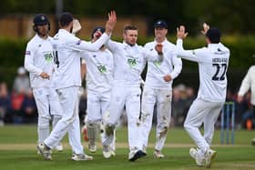 Hampshire's Mason Crane celebrates dismissing Josh Bohannon on a nerve-shredding final day at Liverpool. Photo by Gareth Copley/Getty Images.